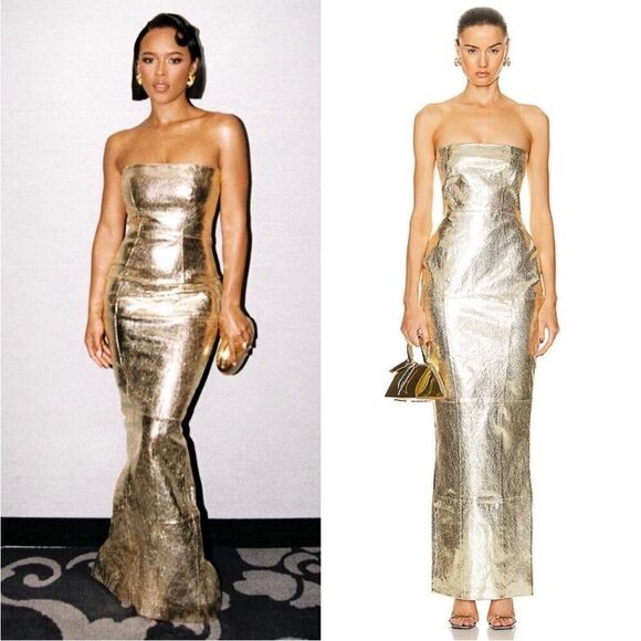 kylie jenner gold dress wedding Retrofete Nolia Sequin Embellished Dress – mitylene main image 1